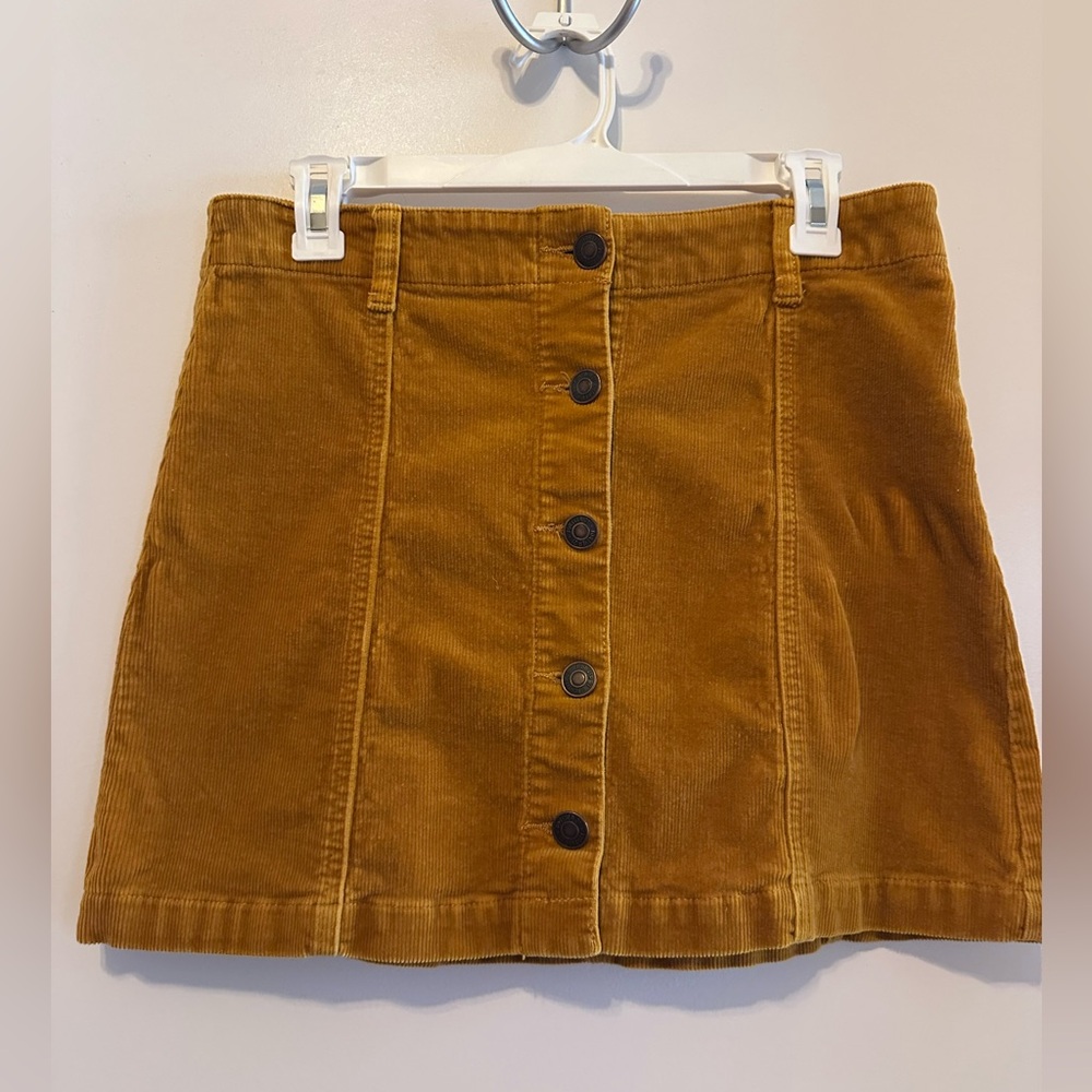 Forever 21 Corduroy Button-Up Skirt - Gold/Mustard